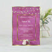 Sweet 16 Burgundy Gold Fairy Lights Rose Einladung (Stehend Vorderseite)