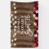 Sweet 16 Burgundy Red Floral Rustic Barn Wood Banner (Vertikal)