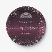 Sweet 16 burgundy rosa tiara Namensskript Pappteller (Vorderseite)