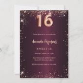 Sweet 16 burgundy Rose Gold Einladung (Vorderseite)