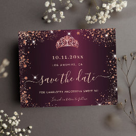Sweet 16 burgundy Rose Gold Save the Date Karte