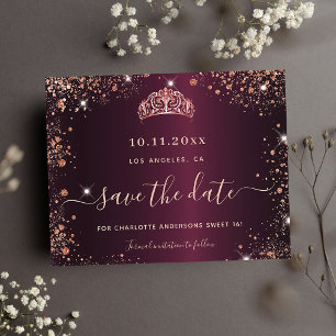 Sweet 16 burgundy Rose Gold Save the Date Karte