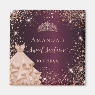 Sweet 16 burgundy Rose Gold Tiara Kleid Name Magnet