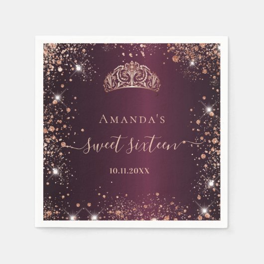 Sweet 16 burgundy Rose gold tiara name Serviette (Vorderseite)