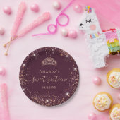 Sweet 16 burgundy Rose gold tiara name skript Pappteller (Party)