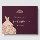Sweet 16 burgundy Rose Goldkleid tiara Name Gästebuch (Vorderseite)