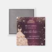 Sweet 16 burgundy tiara Kleid Gold Save the Date Magnet (Vorderseite/Rückseite)