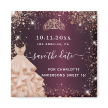 Sweet 16 burgundy tiara Kleid Gold Save the Date