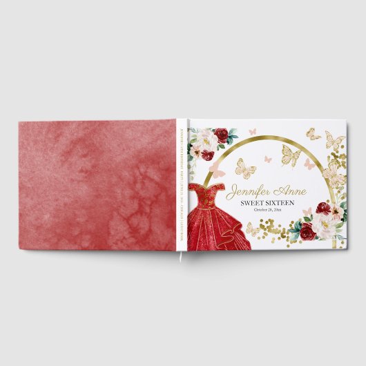 Sweet 16 Butterfly Blume Rotes Kleid Gästebuch (Voll)