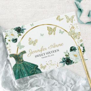 Sweet 16 Butterfly Blume Smaragdgrünes Kleid Gästebuch
