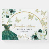 Sweet 16 Butterfly Blume Smaragdgrünes Kleid Gästebuch (Vorderseite)