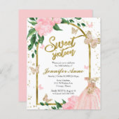 Sweet 16 Butterflys Dusty Pink Budget Einladung (Vorne/Hinten)