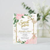 Sweet 16 Butterflys Dusty Pink Budget Einladung (Stehend Vorderseite)