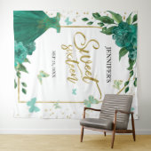 Sweet 16 Butterflys Emerald Green Gown Hintergrund Wandteppich (Beispiel (Horizontal))