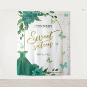 Sweet 16 Butterflys Emerald Green Gown Hintergrund Wandteppich (Vorderseite)