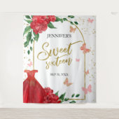 Sweet 16 Butterflys Emerald Red Gown Hintergrund Wandteppich (Vorderseite)