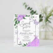 Sweet 16 Butterflys Lavendel Einladung (Stehend Vorderseite)