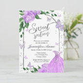Sweet 16 Butterflys Lavendel Gown Einladung (Stehend Vorderseite)