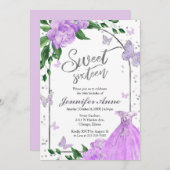 Sweet 16 Butterflys Lavendel Gown Einladung (Vorne/Hinten)