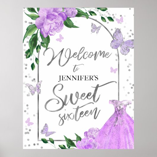 Sweet 16 Butterflys Lavendel Willkommenszeichen Poster (Vorne)