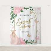 Sweet 16 Butterflys Pink Blush Gown Hintergrund Wandteppich (Vorderseite)
