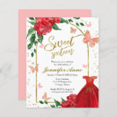 Sweet 16 Butterflys Rotes Budget Einladung (Vorne/Hinten)