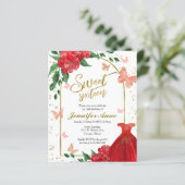 Sweet 16 Butterflys Rotes Budget Einladung (Stehend Vorderseite)