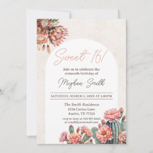 Sweet 16 Cactus Boho Pampas Arch Birthday Einladun Einladung