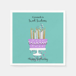 Sweet 16 Cake and Candles Birthday Napkin Serviette