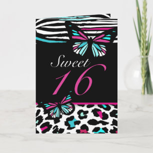 Sweet 16 Card Schmetterling, Leopard & Zebra Print Einladung