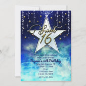 Sweet 16 Celestial Clouds & Gold Stars Party Einladung (Vorderseite)