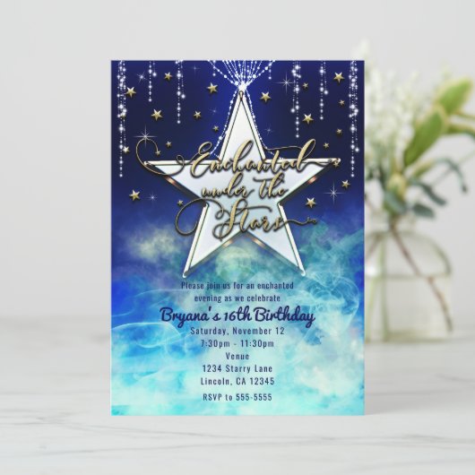 Sweet 16 Celestial Enchanted Under the Stars Party Einladung (Stehend Vorderseite)