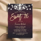 Sweet 16 Chandelier Modern Burgundy Red Glitzer Einladung