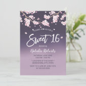 Sweet 16 Cherry Blossom Blume Elegant Lila Einladung (Stehend Vorderseite)