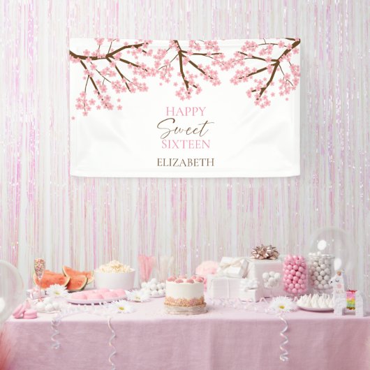 Sweet 16 Cherry Blossoms Birthday Spring Floral Banner (Party)