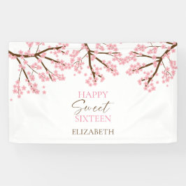 Sweet 16 Cherry Blossoms Birthday Spring Floral Banner
