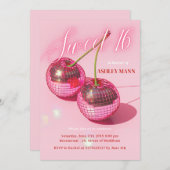 Sweet 16 Cherry Pink Discoball Geburtstag Einladun Einladung (Vorne/Hinten)
