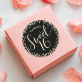 Sweet 16 Chic Black Gold Glitzer Confetti Geburtst Runder Aufkleber