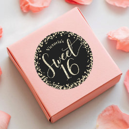 Sweet 16 Chic Black Gold Glitzer Confetti Geburtst Runder Aufkleber