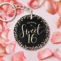 Sweet 16 Chic Black Gold Glitzer Confetti Geburtst