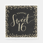 Sweet 16 Chic Black Gold Glitzer Confetti Geburtst Serviette (Vorderseite)