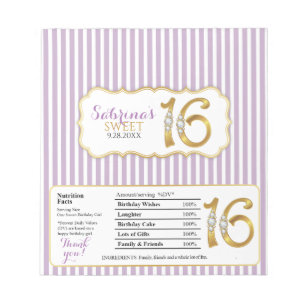 Sweet 16 Chocolate Candy Bar Wrappers-Gold Zahlen Notizblock