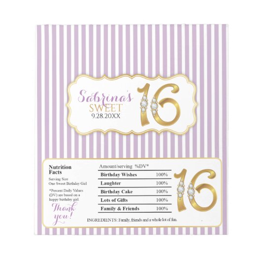 Sweet 16 Chocolate Candy Bar Wrappers-Gold Zahlen Notizblock (Vorderseite)