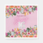 Sweet 16 Colorful Tropical Flowers Disco Birthday Serviette (Vorderseite)