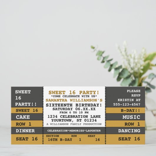 Sweet 16 Concert Ticket Einladung (Stehend Vorderseite)