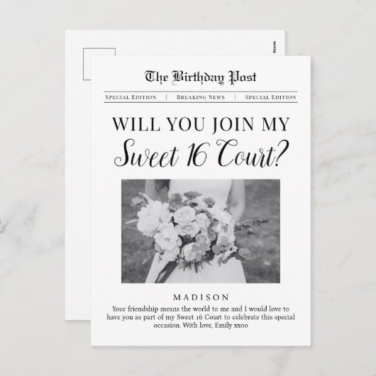 Sweet 16 Court Vorschlag Zeitung Postkarte (Vorne/Hinten)