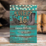 Sweet 16 Cowgirl Rustic Aquamarin Barn Wood Wester Einladung<br><div class="desc">Cowgirl Rustikale Aquamarine Barnholz Western Sweet 16 Einladungen.</div>