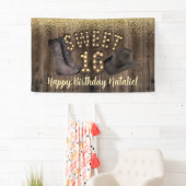 Sweet 16 Cowgirl Rustic Barn Wood Western Geburtst Banner (Insitu)