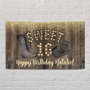 Sweet 16 Cowgirl Rustic Barn Wood Western Geburtst Banner
