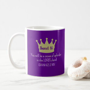 Sweet 16 Crown Bible Verse Dark Lila und Gold Kaffeetasse